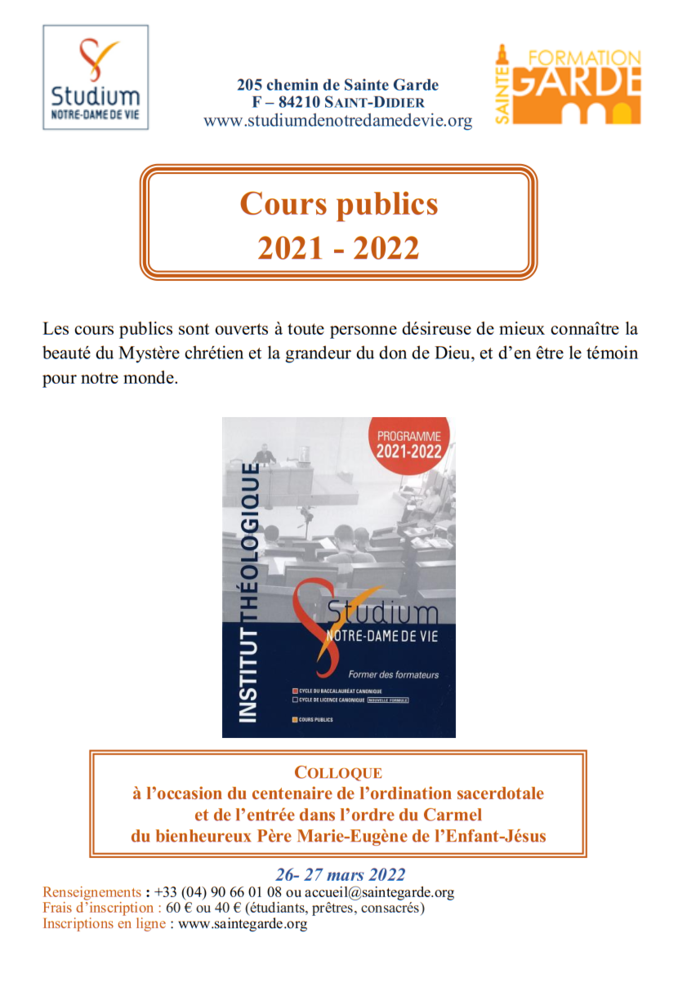 Programme des cours publics