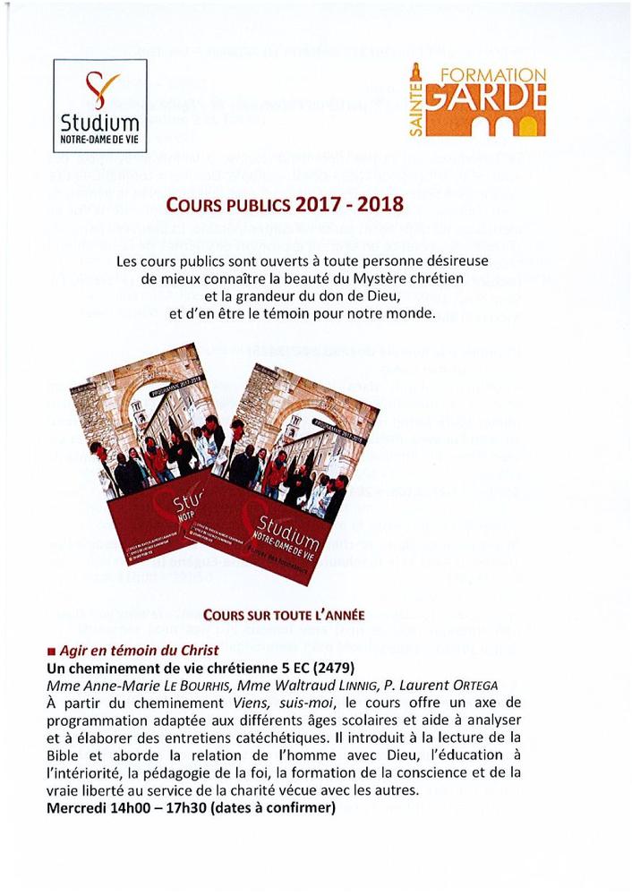 Porgramme des cours publics 2017-2018