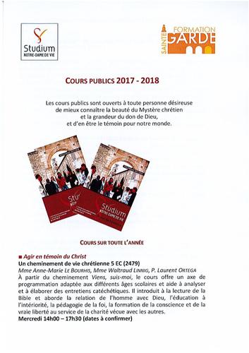 Porgramme des cours publics 2017-2018