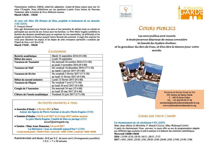 Programme des cours publics