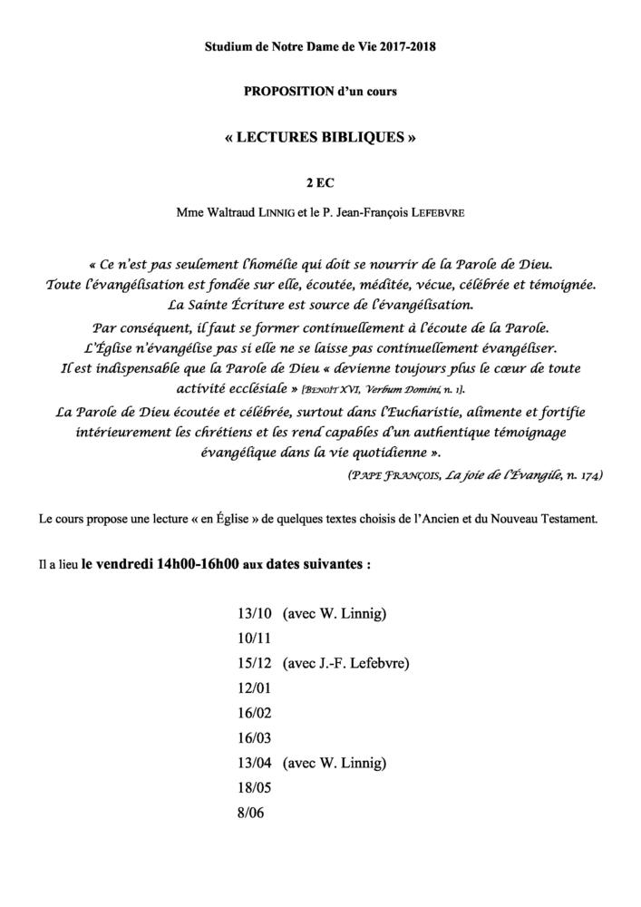 Nouveau! Proposition d'un cours "Lectures bibliques"